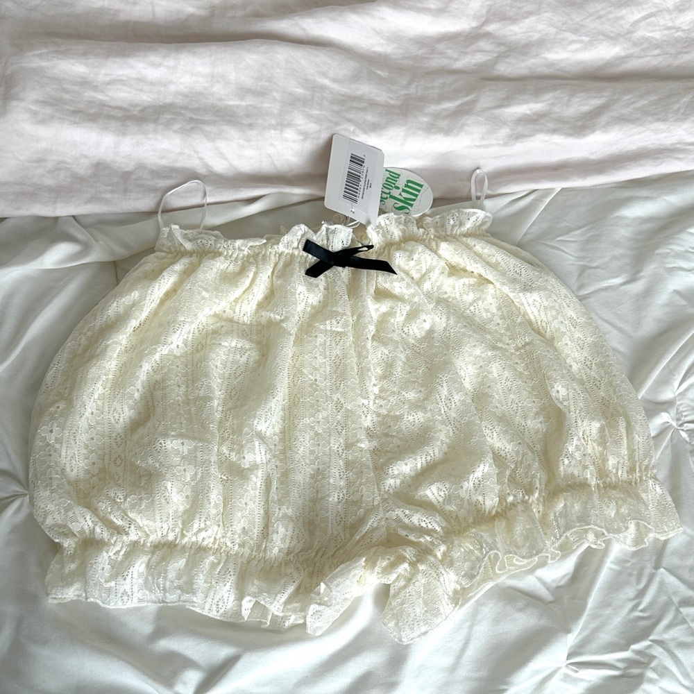 Second Skin Overalls Cream Lace Bubble Shorts